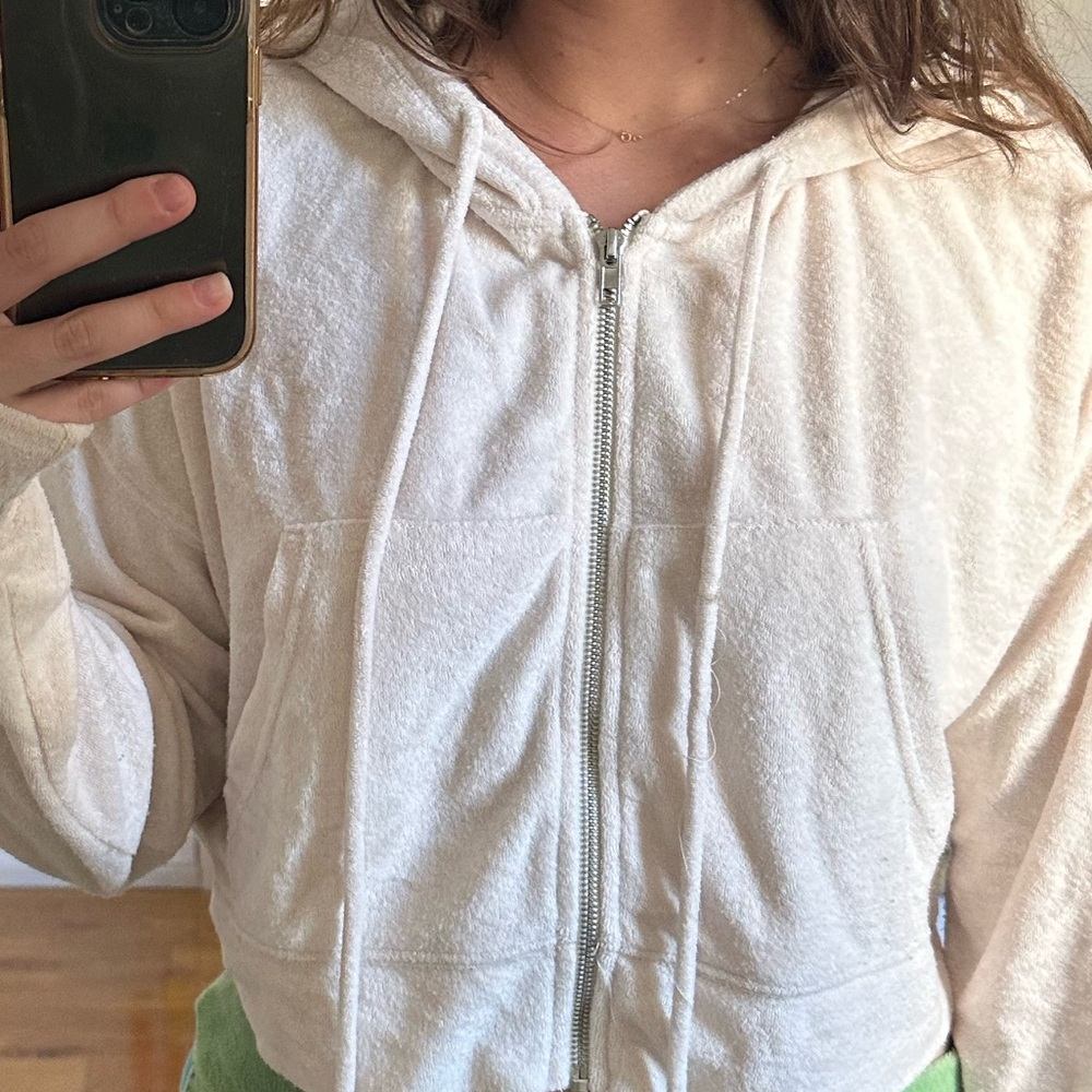 NIA Cropped Terry Cloth Zip-Up Sweatshirt